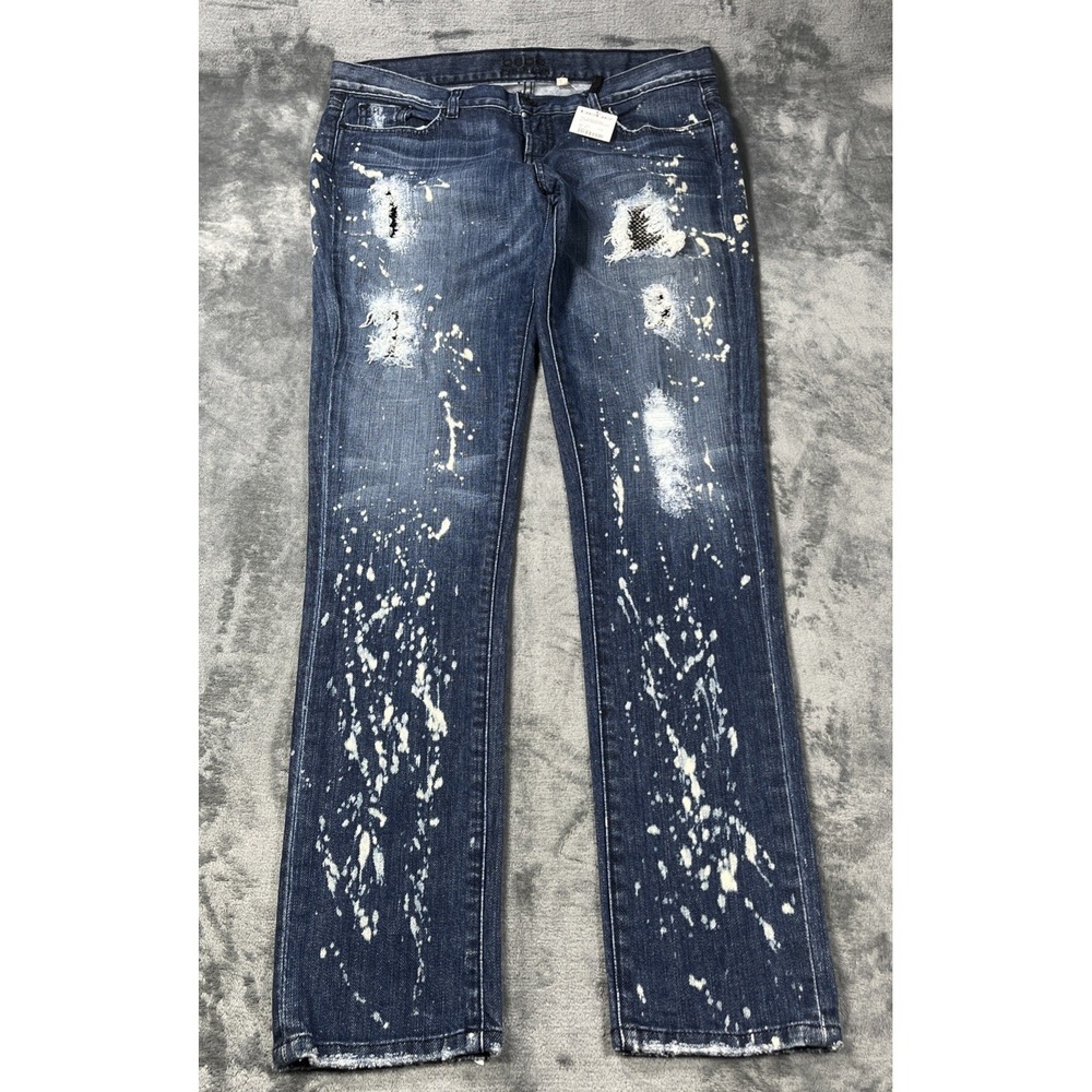 Vintage Bebe Denim Jeans Womens 31 Distressed Patchwork Paint‎ Splatter Y2K USA